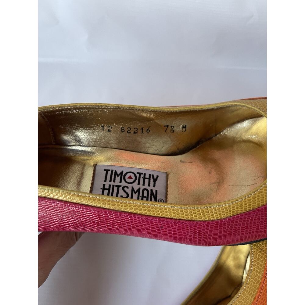 Timothy Hitsman Colorblock Leather Snakeskin Square Toe Pumps Sz 7.5 Vintage - Picture 6 of 9